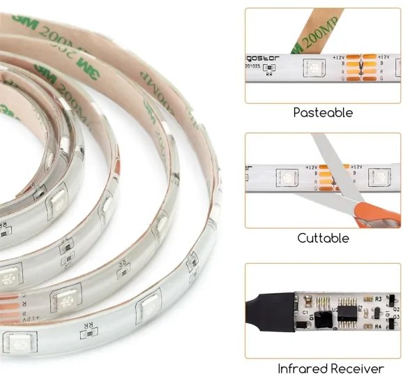 Bandă LED RGB dimabilă de exterior Aigostar 3m LED/24W/12/230V IP65 + telecomandă