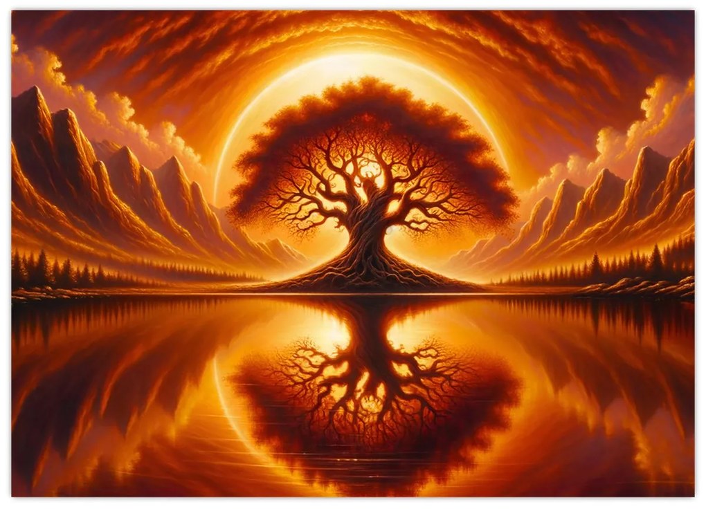 Tablou – Arbore în soare sângeriu (70x50 cm)