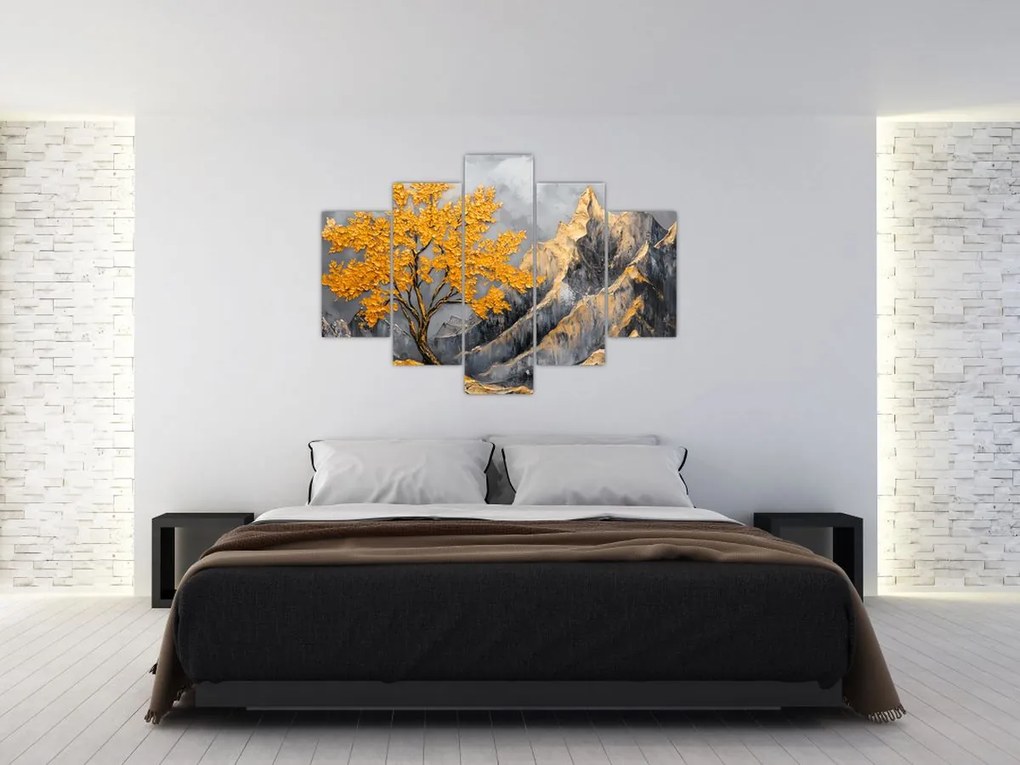 Tablou – Arbore auriu în munți (150x105 cm)
