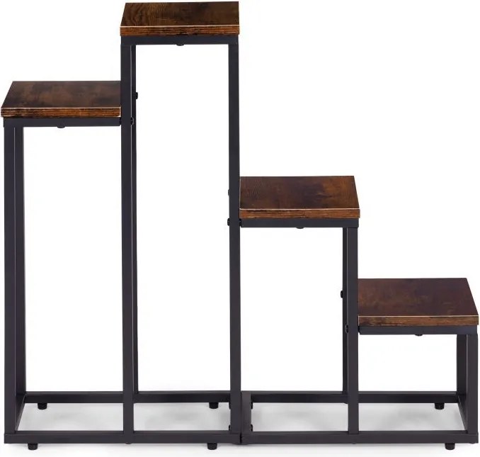 Suport pentru flori Loft - suport metalic pentru flori cu 4 rafturi și decor din lemn