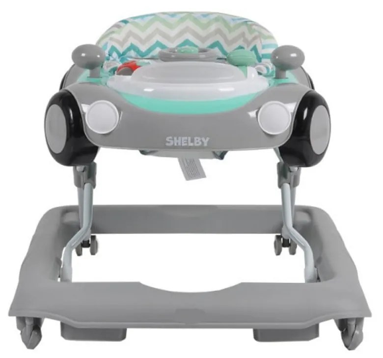 Premergator Reglabil in 3 Trepte NOVOKIDS™ Shelby Mini Car , Roti silentioase, Pliabil, 8 Roti, Cu Melodii si volan, Model Masinuta, Turquoise