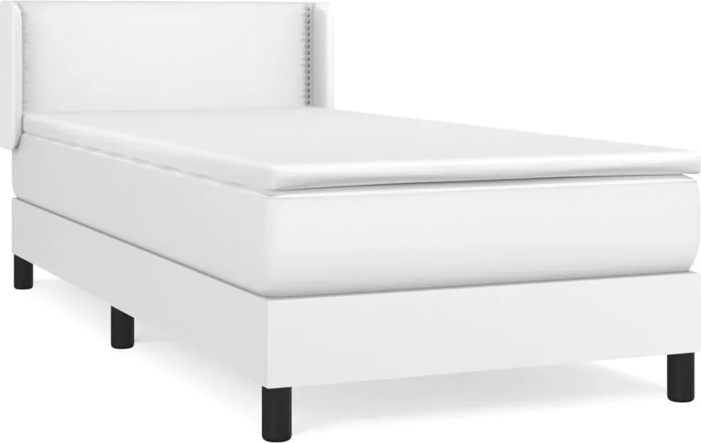 vidaXL Pat box spring cu saltea, alb, 100x200 cm, piele ecologică