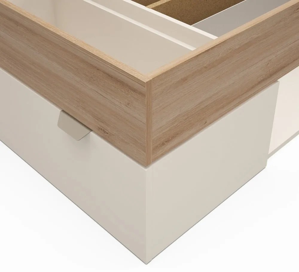 Pat alb/în culoare naturală cu aspect de lemn de stejar cu spațiu de depozitare fără somieră 90x200 cm Albo – Marckeric