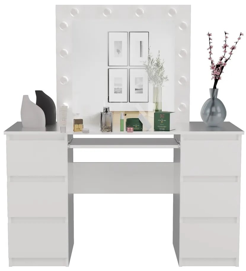 SEA542 - Set Masa toaleta, 130 cm, masa machiaj cu oglinda LED, masuta vanity - Alb Mat