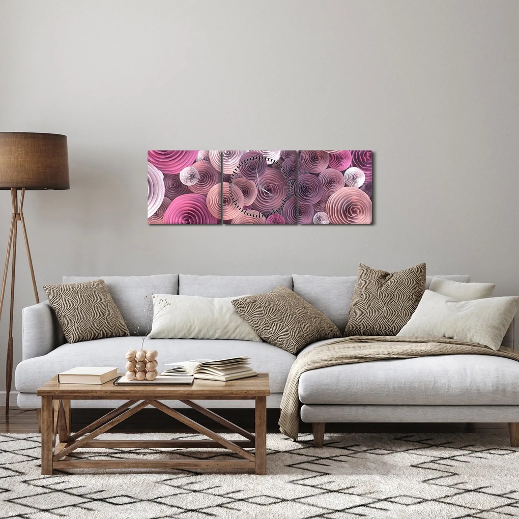 Tablou abstract a florii de trandafir (cu ceas) (90x30 cm)