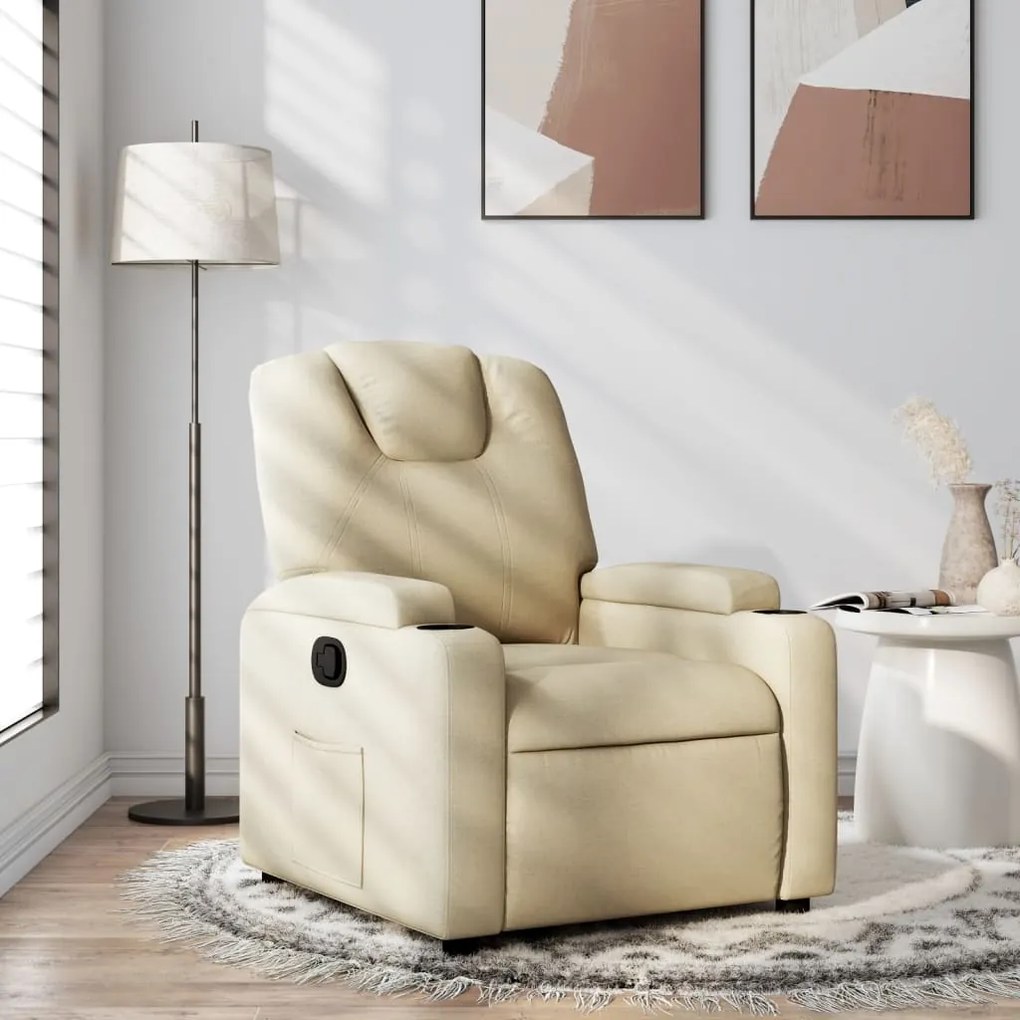 vidaXL Fotoliu rabatabil, crem, material textil