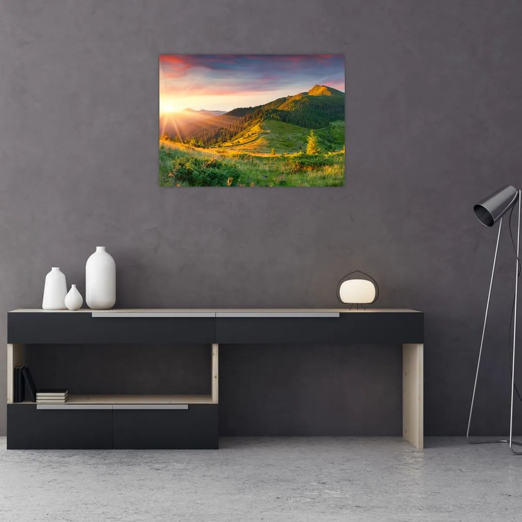 Tablou pe sticlă - Peisaj de vară (70x50 cm)
