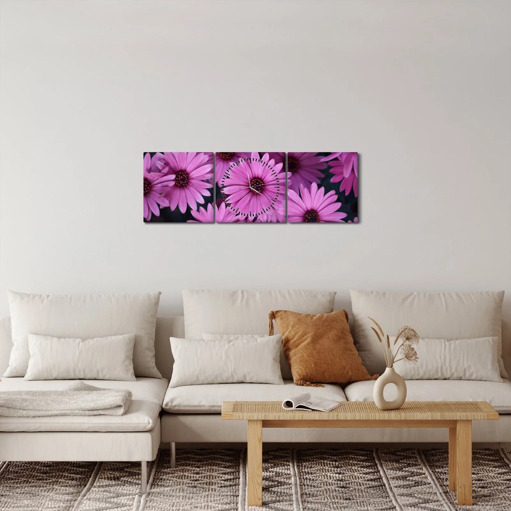 Tablou cu florile roz (cu ceas) (90x30 cm)