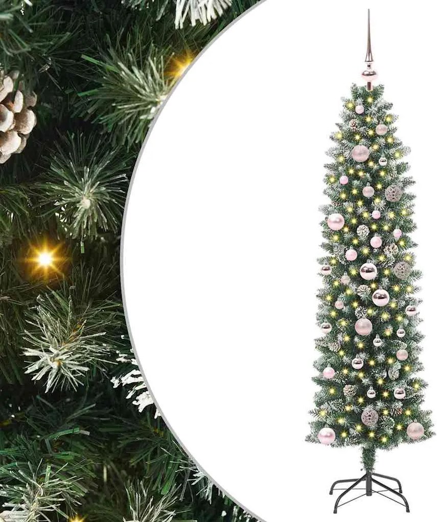 vidaXL Copac Artificial Slăb de Crăciun cu 150 LED Verde și alb 150 cm