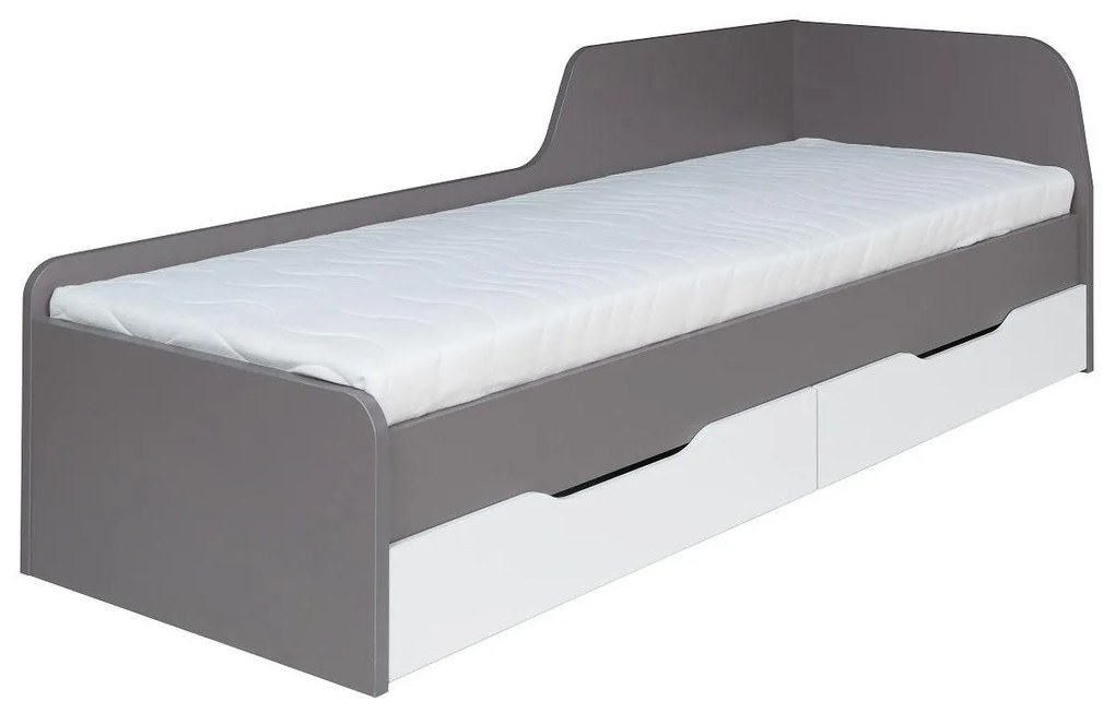 Pat de o persoană 80cm Irlam Z22 (gri + alb lucios) (cu somieră) (cu sp. depozitare). 1123850