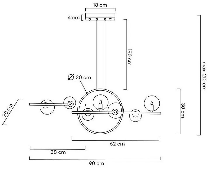 Lustra moderna cu 7 de surse de lumina si LED LINEA TWIN 90