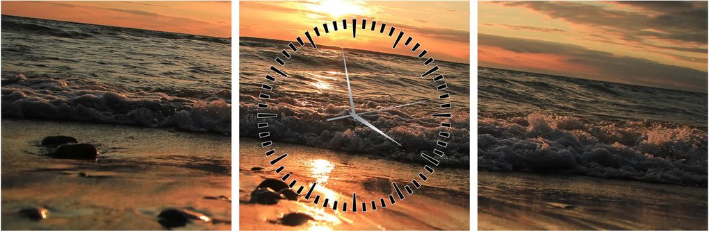 Tablou - Apus de soare, ocean (cu ceas) (90x30 cm)