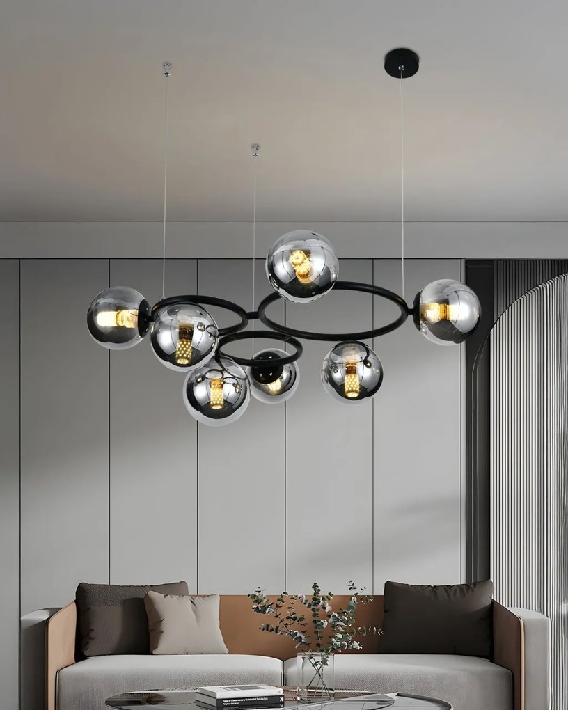 💡 Pendul N6805/7 – Design Modern cu 7 Abajururi în Negru & Crom