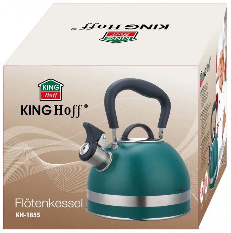 Ceainic cu fluier Kinghoff KH 1855, 1.8 l, Inductie, Maner izolat termic, Verde