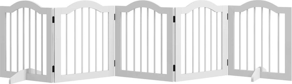PawHut Barieră pentru câini, 5 panouri, pliabilă, flexibilă, lemn masiv/MDF, 261,5x29,5x61 cm, alb | Aosom Romania