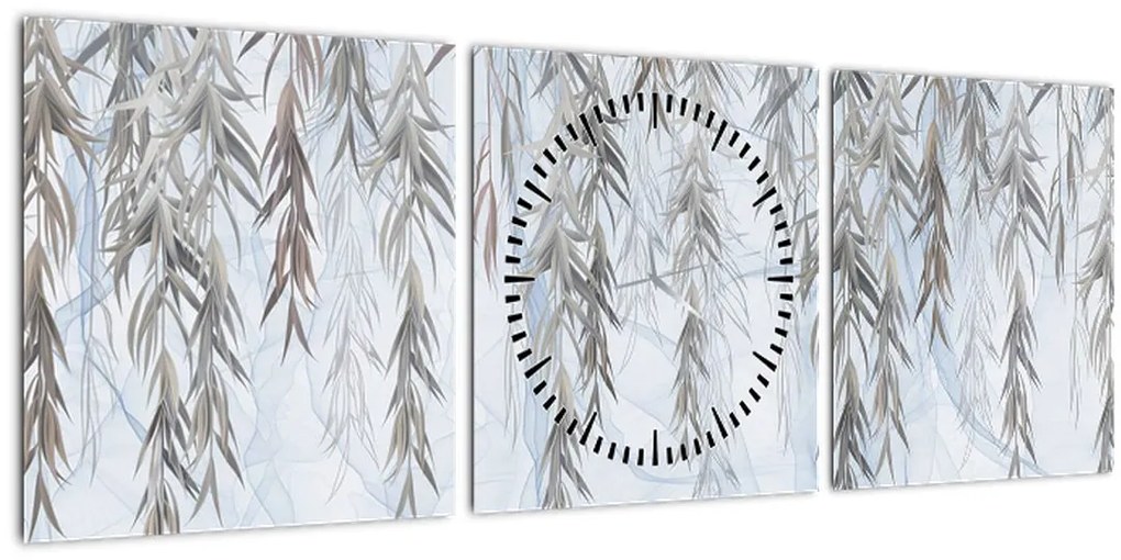 Tablou - Crenguțe de salcie fundal albastru (cu ceas) (90x30 cm)
