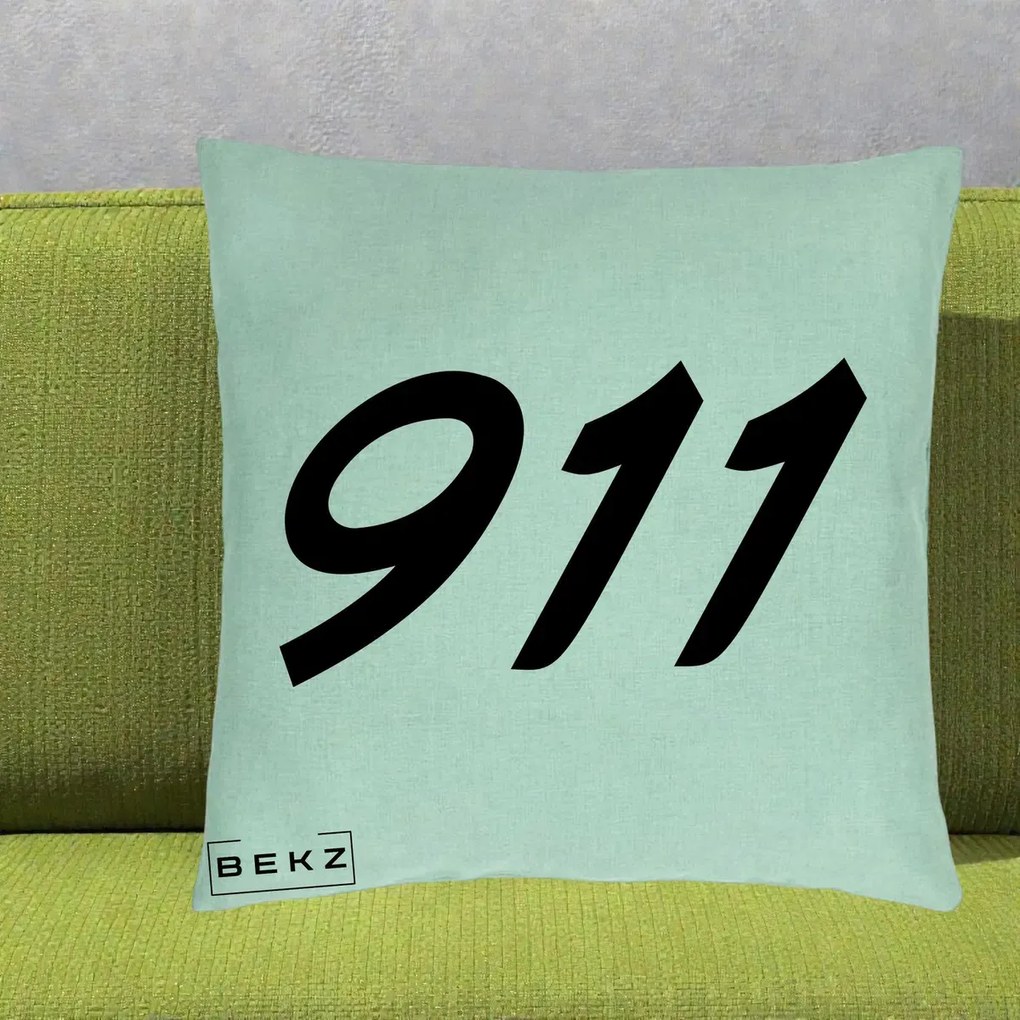 Perna Personalizata 911 Bold, 40x40 cm, Verde Menta, Husa Detasabila, Perna Inclusa, BEKZ®