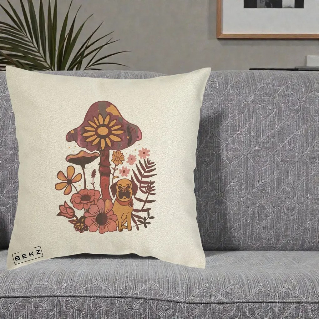 Perna Decorativa Ciuperca Caine Boho, 40x40 cm, Ecru, Husa Detasabila, Perna Inclusa, BEKZ®