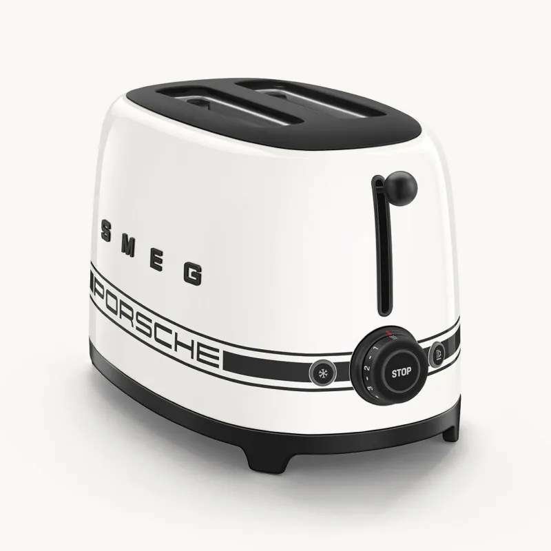 Prajitor de paine SMEG 50's Style Porsche TSF01PCWEU, 950 W, 2 felii, 6 trepte, Tava pentru firimituri, Cablu integrat, Otel inoxidabil, Alb