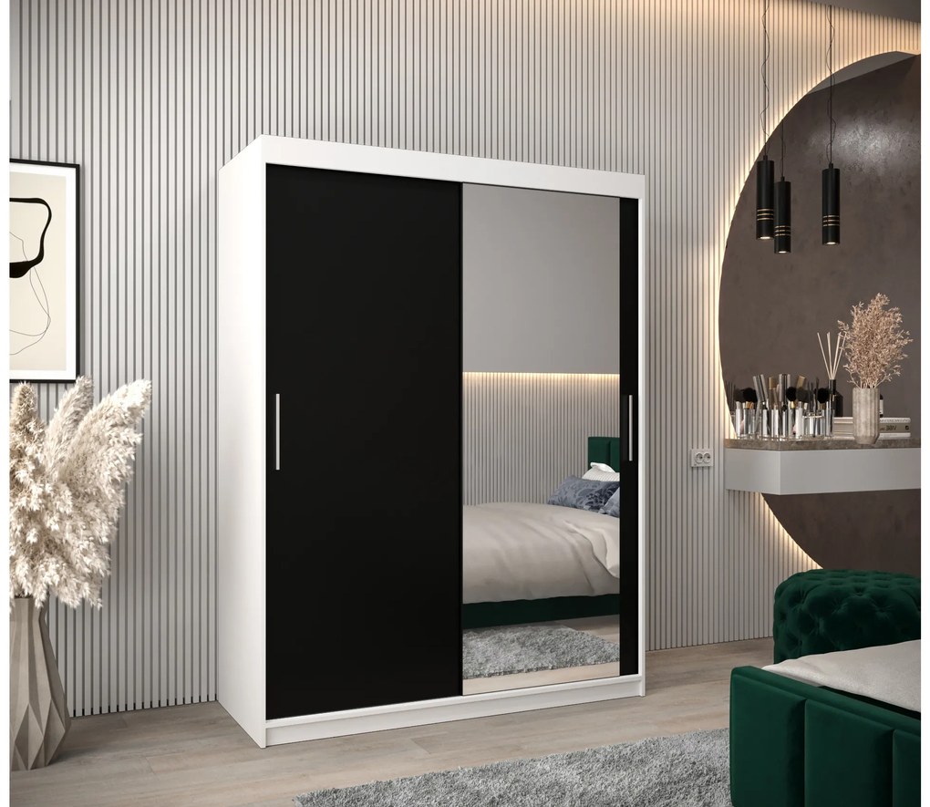 Dulap de haine 150 cm Toki 2 (alb mat + negru mat). 1064986