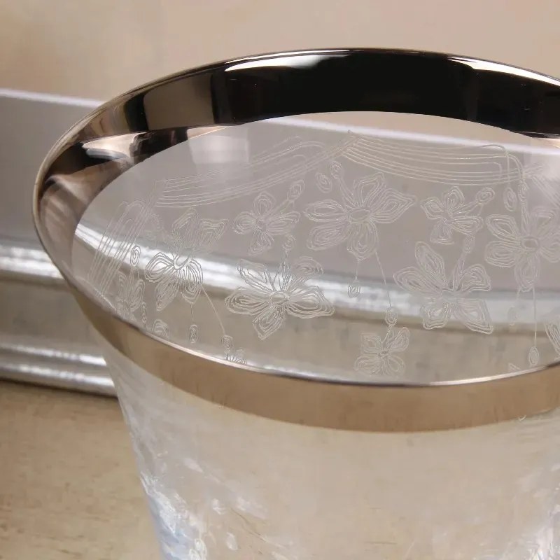 Pahar de șampanie din sticlă, transparent și argintiu, margine argintie, model în spirală gravat, 360 ml, 22 x 9 cm, „Joséphine”