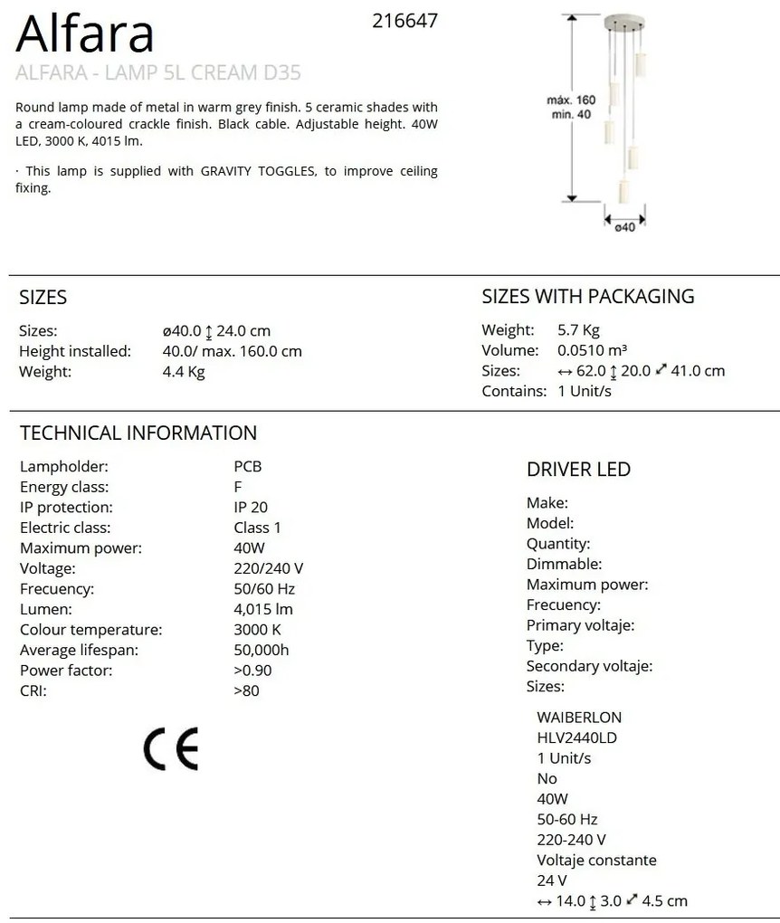 Lustra cu 5 pendule ceramice LED Alfara