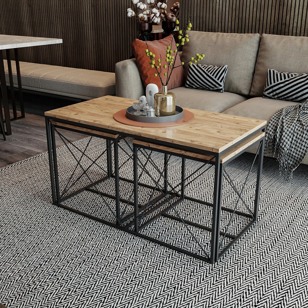 Set măsuță cafea Dolphie (Pin atlantic + Negru). 1073108