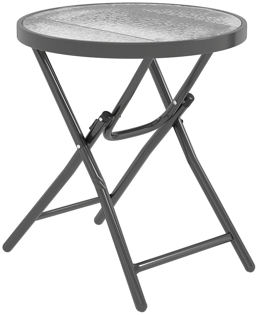 Outsunny Masa de cafea rotundă bistro pentru grădină Ø 60 x 50H cm pliabilă din metal negru cu blat de sticlă temperată negru | Aosom Romania