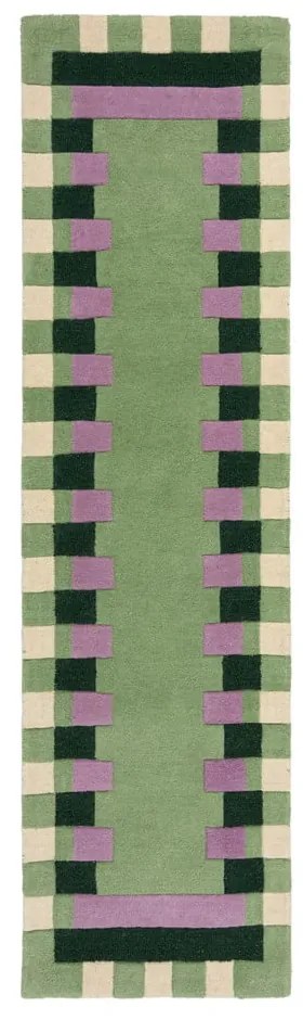 Covor tip traversă verde/mov țesut manual din lână 60x230 cm Kai Wool Border – Flair Rugs
