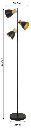Brilagi - Lampă de podea ODENSE, 3xE14/10W/230V, lemn de cauciuc, negru