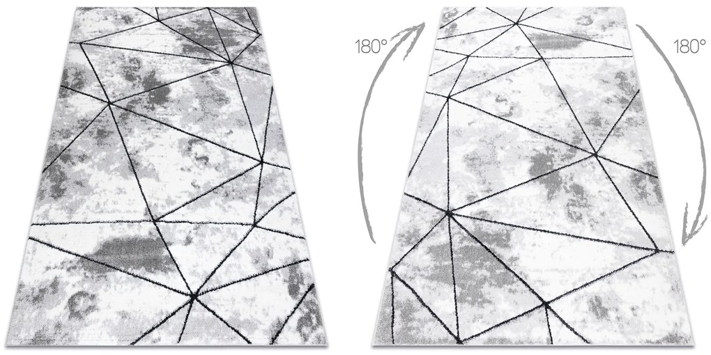 Covor modern COZY Polygons, geometric, triunghiurile - structural două niveluri de lână gri
