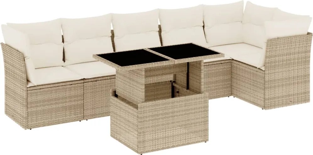 vidaXL Set canapele de grădină, 7 piese, cu perne, bej, poliratan
