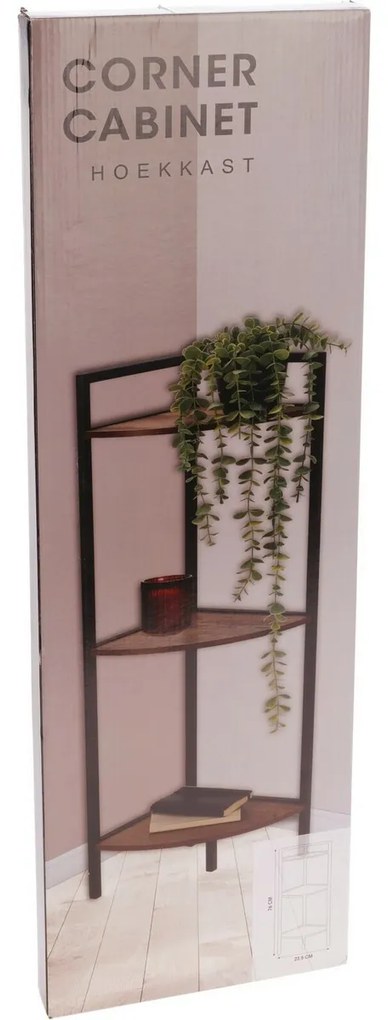 Dulap metalic de colț 3 rafturi MDF, 23,5 x 23,5 x 76 cm