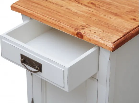 Noptiera, L46 36 H70 cm, alb antichizat natur, lemn masiv