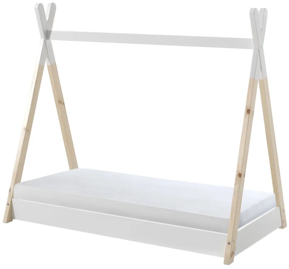 Pat copii ALB/NATURAL pentru copii (70 x 140 cm) din colecția TIPI este fabricat din pin masiv.