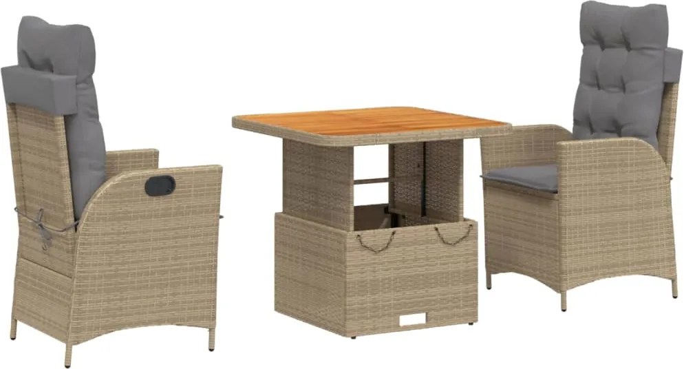 vidaXL Set mobilier de grădină cu perne, 3 piese, bej, poliratan
