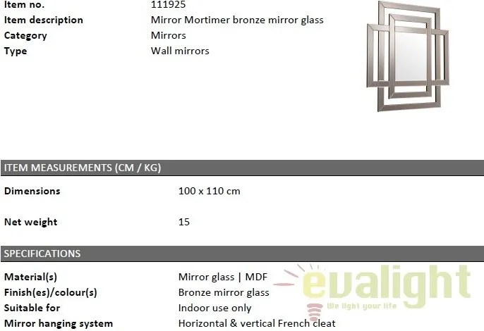 Oglinda decorativa eleganta Mortimer, bronz 111925 HZ