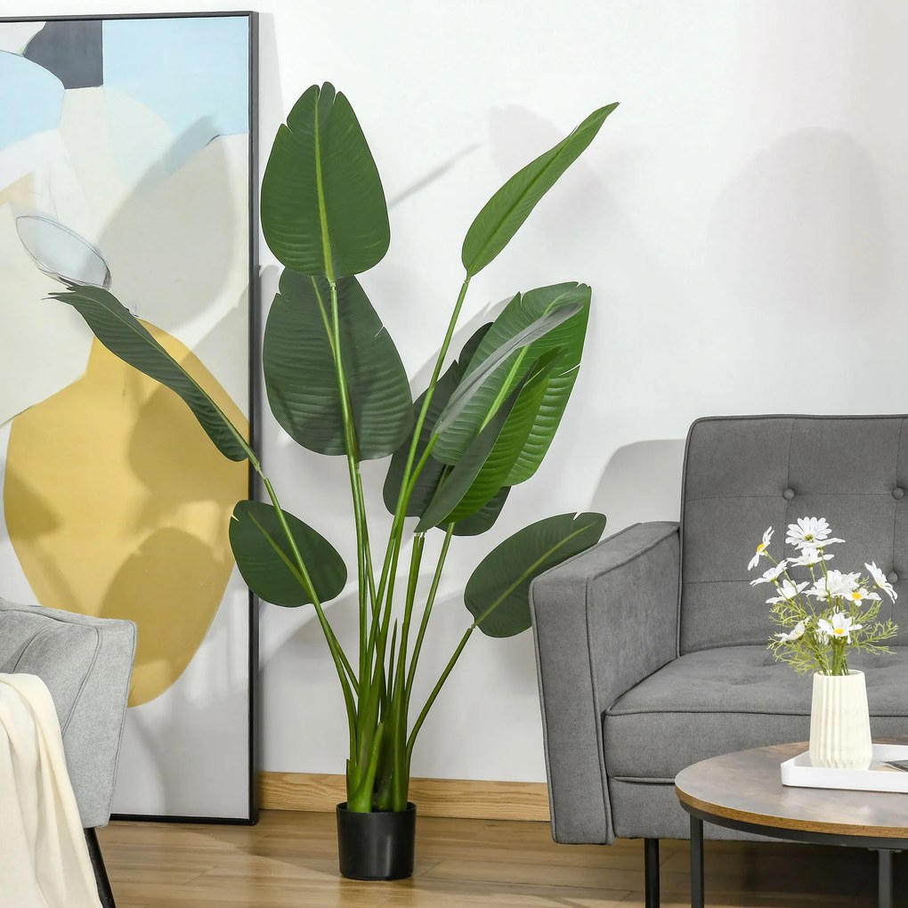 HOMCOM Bananier Artificial 160 cm cu Ghiveci și 10 Frunze Realiste, Plantă Artificială Tropicală pentru Decorațiuni Interioare și Exterioare, Verde | Aosom Romania