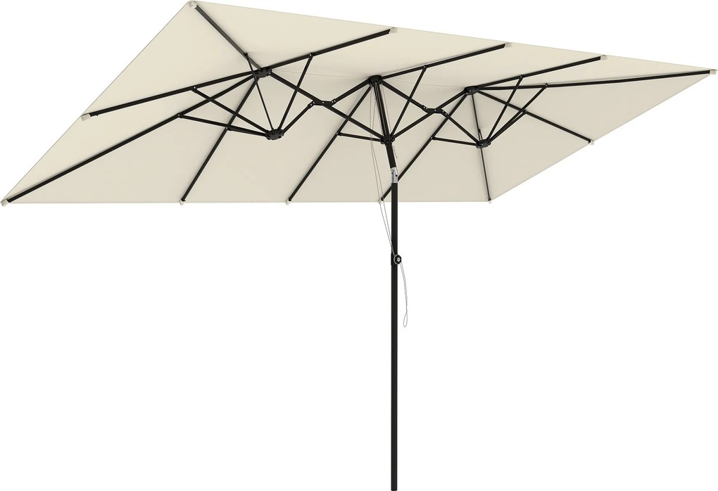Outsunny Umbrelă de Grădină Dublă Înclinabilă și Reglabilă în Înălțime, 295x150x170-214 cm, Alb Crem | Aosom Romania