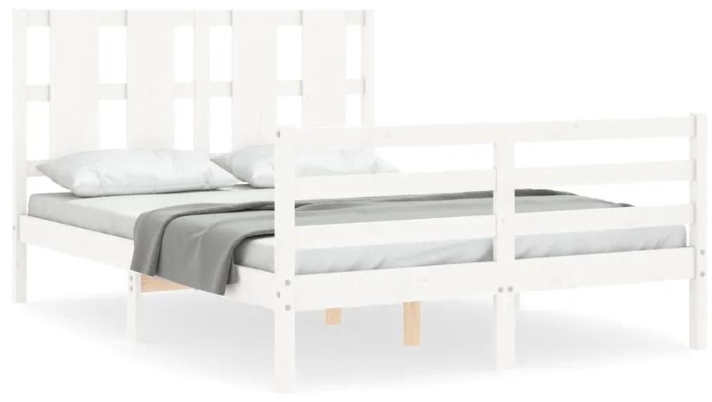 3194097 vidaXL Cadru de pat cu tăblie, 140x190 cm, alb, lemn masiv