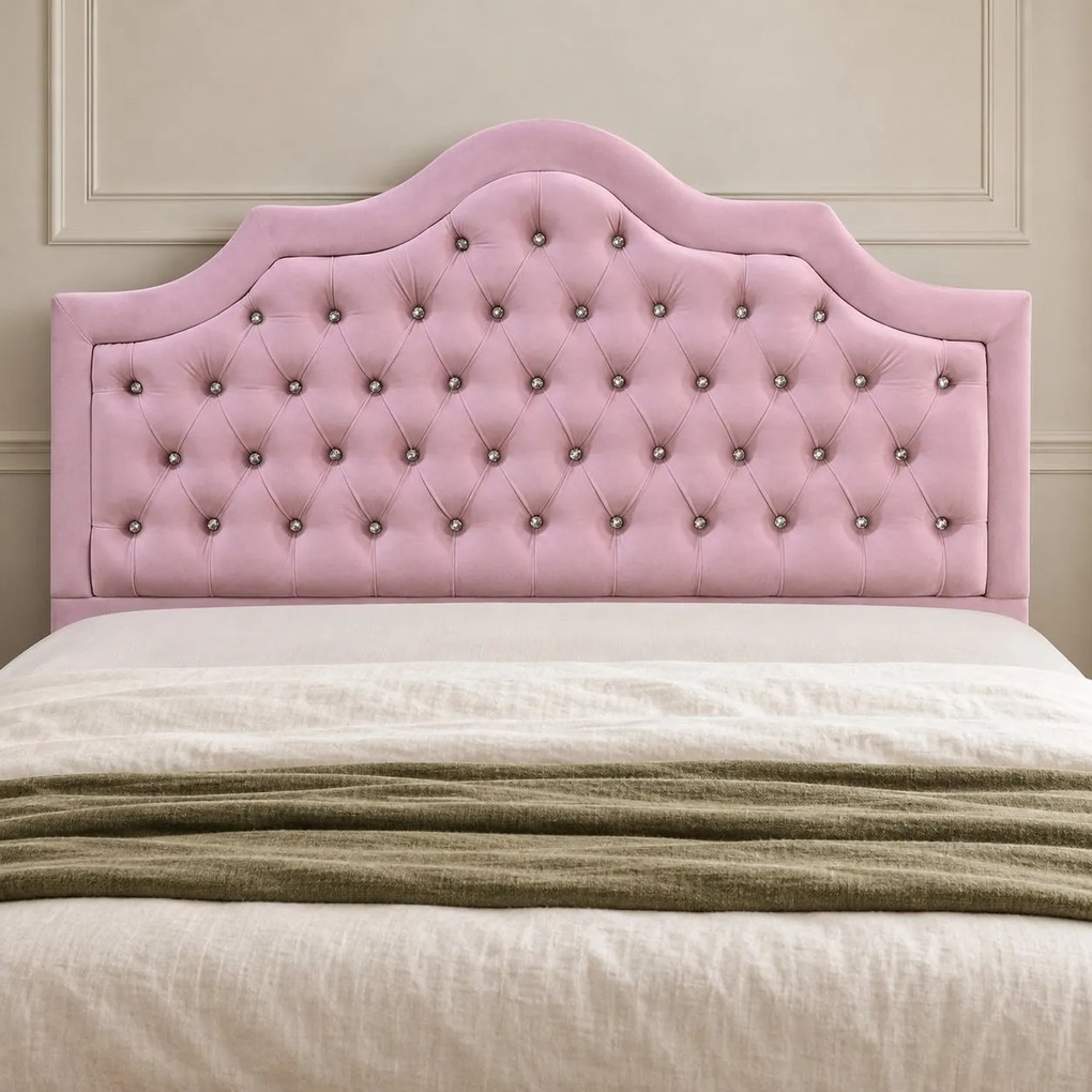 Pat tapițat Chesterfield din catifea Imperio Deluxe 160×200 cm, roz, cu ladă de depozitare