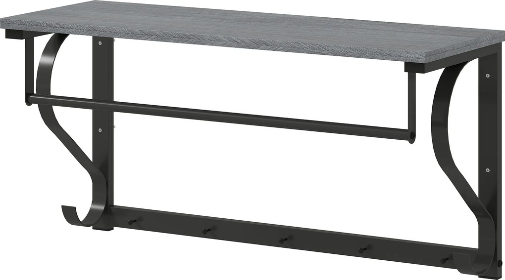 HOMCOM Suport perete garderobă, Cârlige haine montate pe perete, 5 cârlige, raft superior, versatil, Gri | Aosom Romania