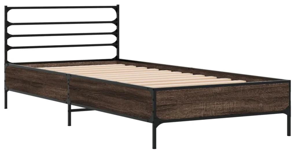 845631 vidaXL Cadru de pat, stejar maro, 90x190 cm, lemn prelucrat și metal