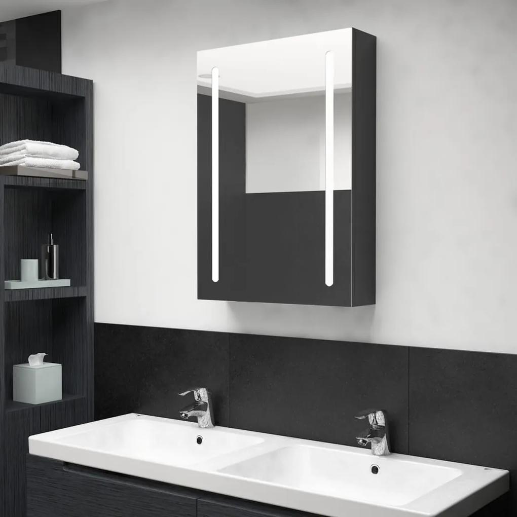 326496 vidaXL Dulap de baie cu oglindă și LED, negru strălucitor, 50x13x70 cm