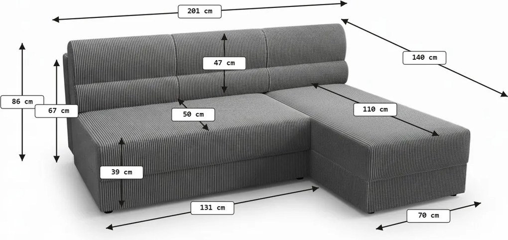 Coltar extensibil de colt TAVERO SLIM, bej deschis, reversibil, 201x140 cm