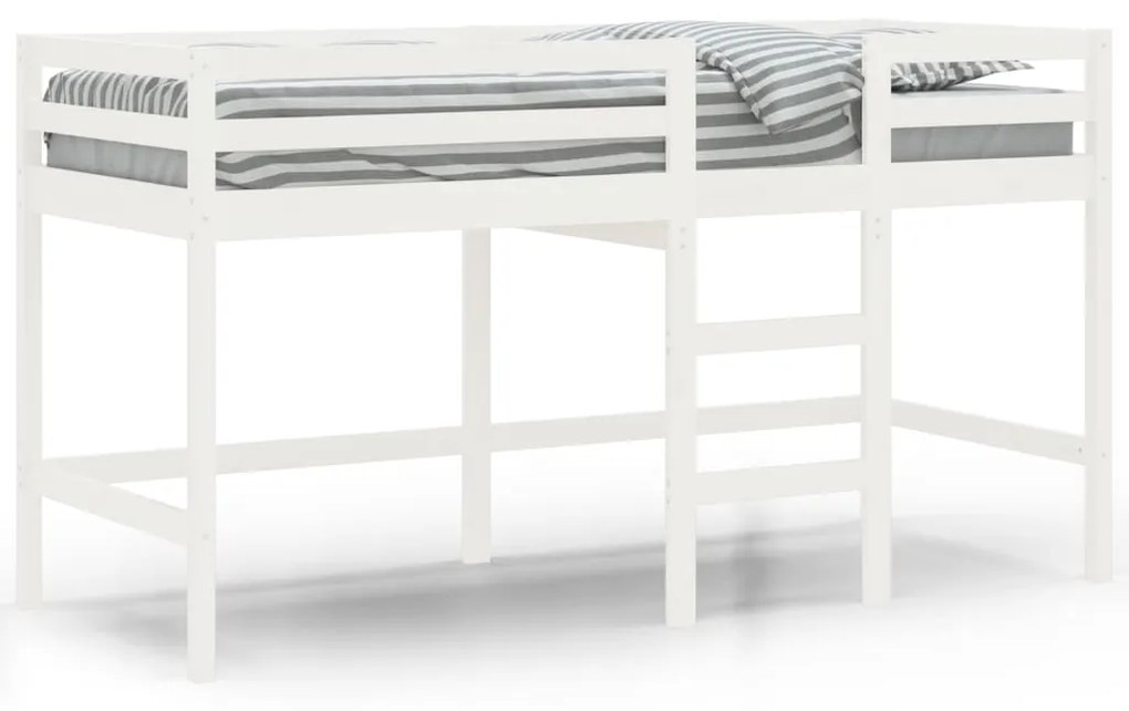 835890 vidaXL Pat etajat de copii cu scară, alb, 90x200 cm, lemn masiv pin