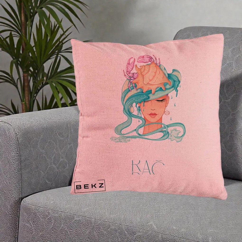 Perna Personalizata Zodie Rac, 40x40 cm, Roz, Husa Detasabila, Perna Inclusa, BEKZ®