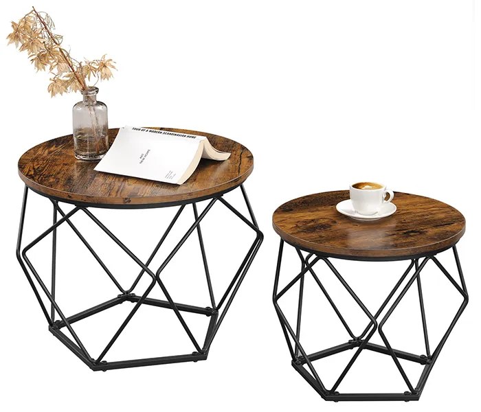 Set de măsuțe de cafea VERA, 50x40cm/40x36cm, maro/negru Vasagle