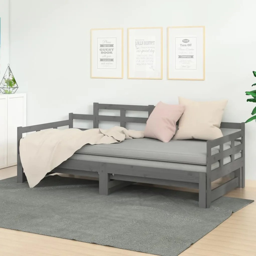 820354 vidaXL Pat de zi extensibil, gri, 2x(90x190) cm, lemn masiv de pin