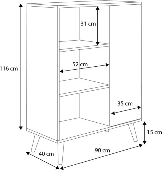 Biblioteca 90x40 cm, Fonzi, ADRK Furniture (Culoare: Alb / Sonoma)
